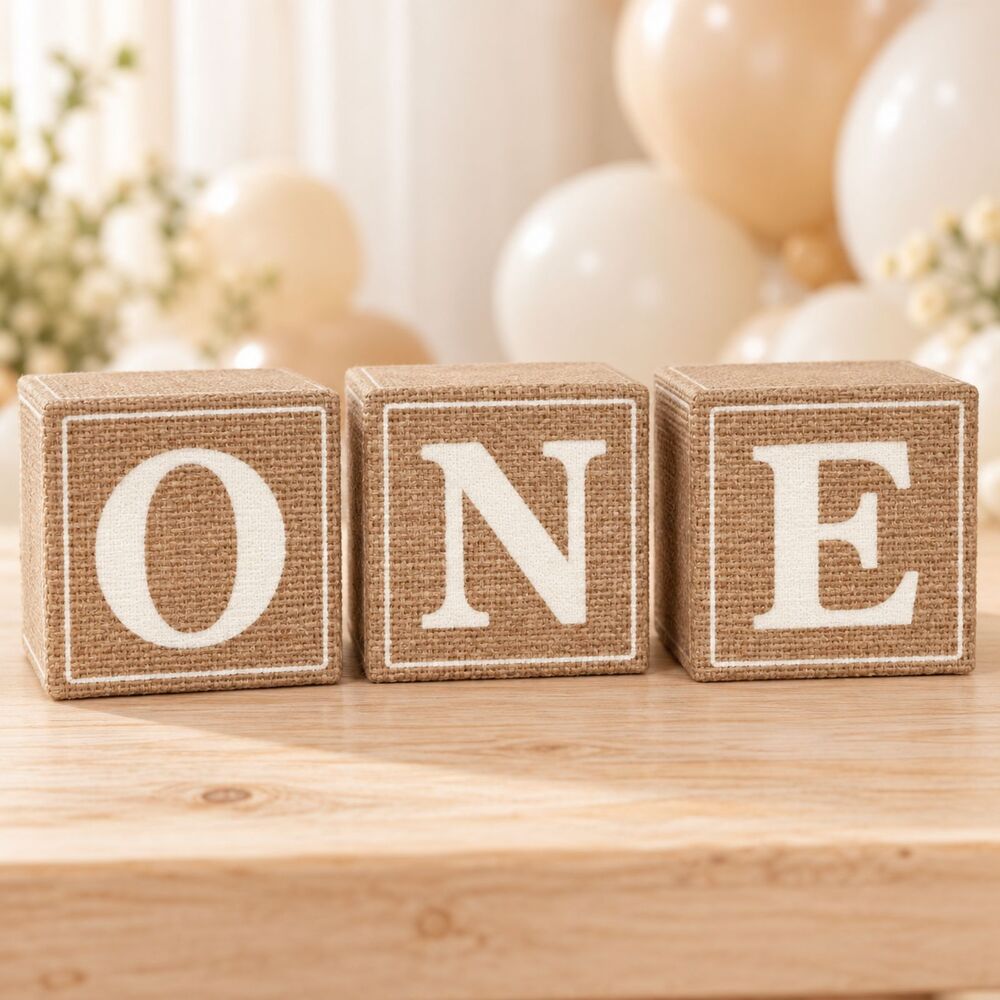 Rustic First Birthday ONE Burlap Box Letters - Picture 1 of 3